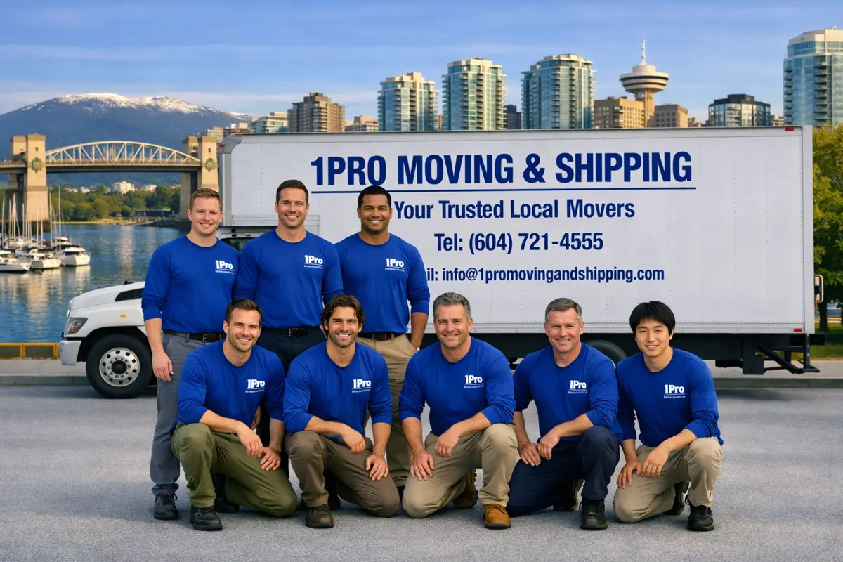 1Pro moving truck parked outside a downtown apartment tower